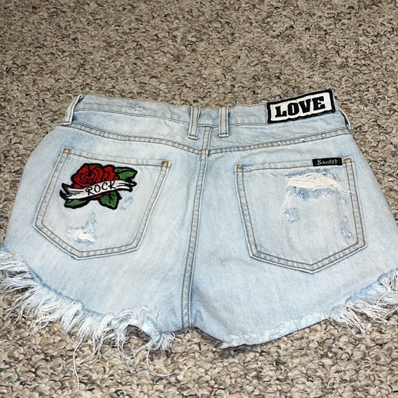 Bardot Light Blue Jean Shorts with Rose Patch - Picture 1 of 3